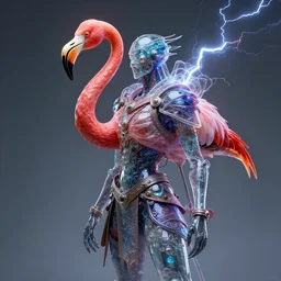 a detailed portrait of dreampunk warrior ( flamingo ) fractal ) ( glass ) ( lightning ) beautiful! by tomasz alen kopera and peter mohrbacher