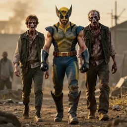 wolverine, the walking dead zombie, full body shot, butcher by yousuf karsh, golden hour, realistic, body shot, sharp focus, 8 k high definition, insanely detailed, intricate, elegant
