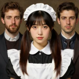 maid uniform, symmetric beautiful face, orientalism portrait of a cute young woman with twin tails by Edwin Longsden Long and Theodore Ralli and Nasreddine Dinet and Adam Styk masterful intricate artwork