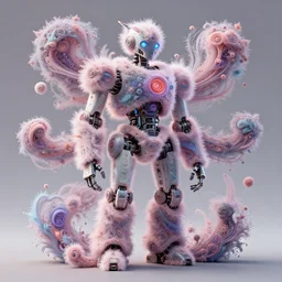 a fluffy cyberpunk robot fractal, full shot:: by Martine Johanna and Simon Stålenhag and Chie Yoshii and Casey Weldon and Guillermo del toro :: ornate, dynamic, particulate, pastel colors, intricate, elegant, highly detailed, centered, artstation, smooth, sharp focus, octane render, 3d