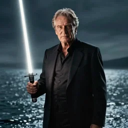 morgan freeman holding a light saber, water landscape, dramatic lighting, cinematic, establishing shot, extremly high detail, photorealistic, cinematic lighting, post processed, concept art, artstation, matte painting, style by greg rutkowsky