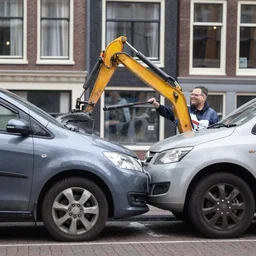 2 4 mm color photograph of geert wilders demolishing car with bat in amsterdam while angry mob is shouting, fire, smoke, atmospheric lighting, by joel meyerowitz, by saul leiter