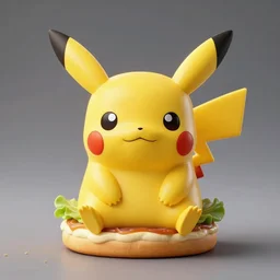 burger in the shape of pikachu pikachu, studio lighting, food photography