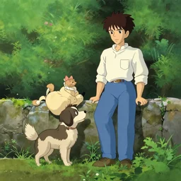 greg and wirt and a dog, over the garden wall by patrick mchale, studio ghibli,