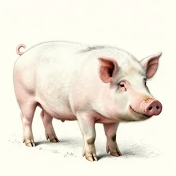 portrait of a pig, with a curly pig tail, concept art, smooth, fine lines, natural geographic wildlife, biology book illustration by greg rutkowski, greg hildebrandt, tim hildebrandt