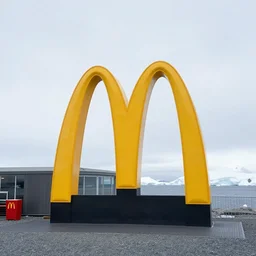 a photo of a mcdonalds located in the middle of antarctica, realistic, detailed, bad camera quality