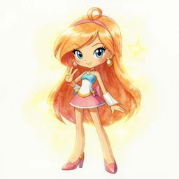 winx club character, light effect, highly detailed, watercolor by Agnes Cecile, cartoon art style,