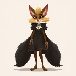 flat 2 d : sable fur character : wearing jewlery : wearing a nice dress : head torso legs feet : lorax movie : artstation