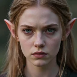 a close - up photo of a tiefling girl looking very determined, high detail.