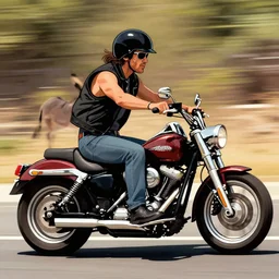 a donkey riding a harley - davidson in the style of ed roth
