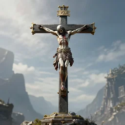 kratos on crucifix, unreal engine 4, still from the game, photograph