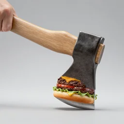 an axe that has a hamburger as the axe head