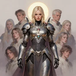 masterpiece concept art by thomas blackshear, imogen poots as neo - gothic space templar, heavy armour, holy halo, matte painting, extremely emotional, pastel colours, realistic shaded lighting poster by hsiao ron chen, artgerm, lawren harris, eve ventrue, magali villeneuve, jeremy lipkin, rob rey, christophe vacher