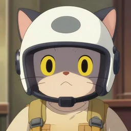 cat in helmet, anime style