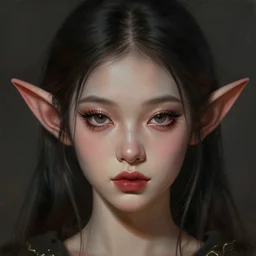 portrait of a cute medieval goblin girl with lipstick and long eyelashes, beautiful face, hyper realistic, highly detailed, digital painting, artstation, illustration, concept art by hyung tae and frank frazetta, digital paint, matte paint, washed colors, dark, gloomy