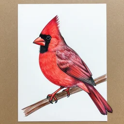 a cardinal drawn on school paper