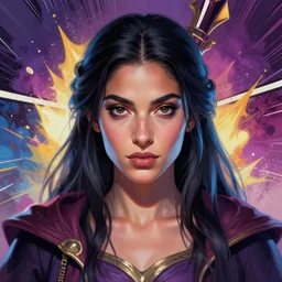 head-on symmetrical centered painted portrait, Maya Ali as a D&D sorcerer, matte painting, maya engine on stylized background splash comics global illumination lighting artstation, by lois van baarle, rossdraws
