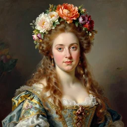 A beautiful portrait of a floral queen, frontal, digital art by Eugene de Blaas and Jean Auguste Dominique Ingres, vibrant color scheme, highly detailed, in the style of romanticism
