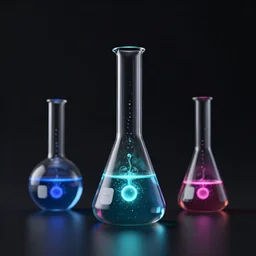 minimal style cannabis experiment with glass beakers and neon bubbling fluids octane render 8 k subsurface scattering