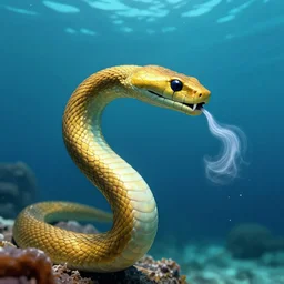 a golden serpent in the sea spitting venom