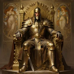 warlord sitting on a throne, D&D, fantasy, intricate, highly detailed, digital painting, artstation, concept art, smooth, sharp focus, illustration, art by artgerm and greg rutkowski and alphonse mucha