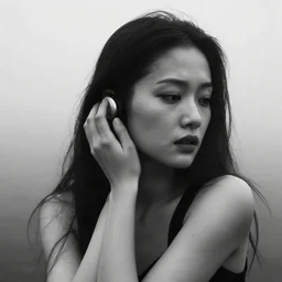 award winning photo of some regret as wong kar wai would depict it, she is 2 3, skinny and beautiful and listens to oathbreaker, she is full of hatred, photo, black and white, the background is unsafe, insanely detailed, closeup, romantic and ethereal, foggy like in norwegian black metal aesthetic