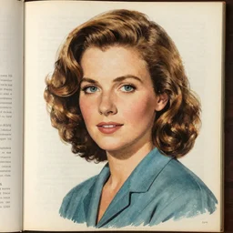“Tessa Thompson portrait, color vintage magazine illustration 1950”