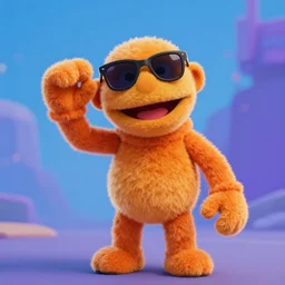 bip bippadotta as a fortnite character, wearing sunglasses, fuzzy orange puppet, screenshot from fortnite, 3 d unreal engine render