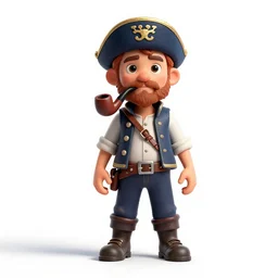 petite sea captain with pipe, detailed 3d character render, full body, standing, isolated on a pure white background, centered, whole figure in frame, sharp focus, studio lighting