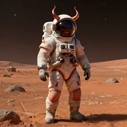 still of satanic unholy astronaut wearing a space suit during the first space mission in world war one, mars setting, devilpunk, concept art, artstation, stephen bliss, unreal engine, game screenshot