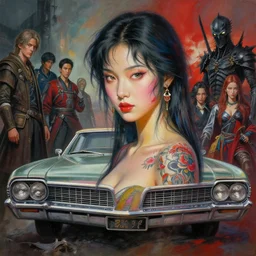 Colour Tattoo old galaxie girl  chines painting , by WLOP, Rossdraws, James Jean by Greg Rutkowski, Sung Choi, Mitchell Mohrhauser, Maciej Kuciara, Johnson Ting, Maxim Verehin, Peter Konig, Bloodborne , 8k photorealistic, cinematic lighting, HD, high details, atmospheric , trending on artstation