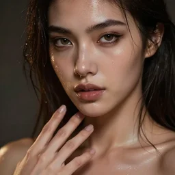 epic masterpiece femme fatale, sweaty skin, hyperrealistic, octane render, cinematic, beautiful face and flawless skin, perfect hands, 5 fingers,  by Edgar Maxence and Ross Tran and Michael Whelan, Legends of Runeterra