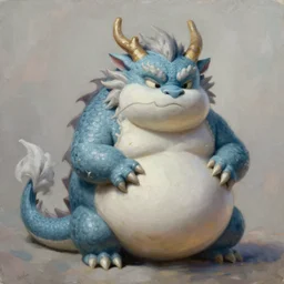 a beautiful painting of an epic fantasy sad fat dragon, oil painting, Tooth Wu, Greg Rutkowski, RPG portrait, dynamic lighting, fantasy art,High contrast, depth of field