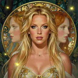 symmetry portrait of britney spears, glam, deco, fireflies, forest background, intricate, elegant, highly detailed, digital painting, artstation, concept art, smooth, sharp focus, illustration, art by artgerm and greg rutkowski and fra angelico and alphons mucha
