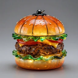 a hamburger in the style of louis tiffany. a glass hamburger model