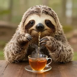 sloth drinking tea