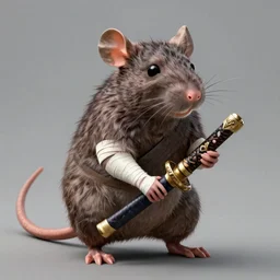 rat with bandages on arms holding wakizashi, highly detailed, d & d, fantasy, highly detailed, digital painting, trending on artstation, concept art, sharp focus, illustration, global illumination, shaded, art by artgerm and greg rutkowski and fuji choko and viktoria gavrilenko and hoang lap