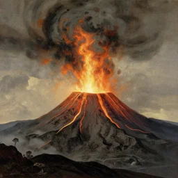 volcano eruption, artwork by hubert robert