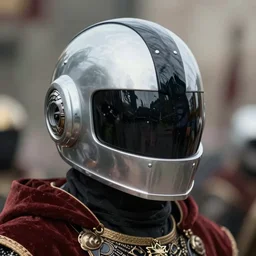 daft punk helmet in medieval age, photorealistic, portrait, 8 k detailed