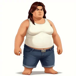 grand theft auto concept art of a masculine stocky buff fat filipino woman wearing tank top, cargo pants, tattoos, clothed!!!! buzzcut, snarl, badass, trending on art station