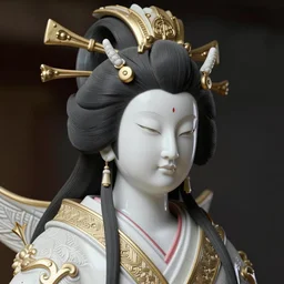 hyper realistic portrait photo of ameterasu the sun goddess of japan, portrait shot, porcelain white face, intricate detail, octane render