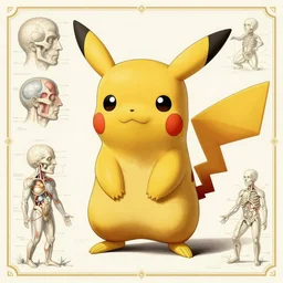 1 7 th century anatomy poster of pikachu, detailed, intricate, elegant, realistic,