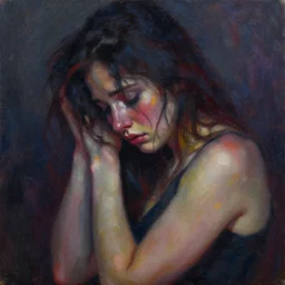 bittersweet love, sadness, dark and vibrant, emotional, intense, expressive, masterpiece, trending on artstation, oil on canvas