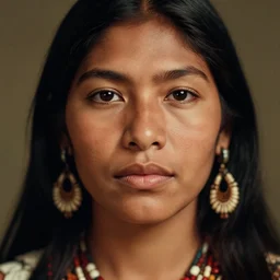vintage portrait of a stunningly beautiful amazonian female, dark eyes, dark hair, olive skin, depth of field, zeiss lens, detailed, symmetrical, centered, fashion photoshoot, by edward s curtis, Annie Leibovitz and Steve McCurry, David Lazar, Jimmy Nelsson, Breathtaking, 8k resolution, extremely detailed, beautiful, establishing shot, artistic, hyperrealistic, beautiful face, octane render