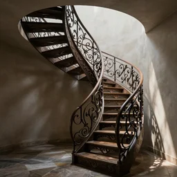 wrought iron staircase, mc escher style, organic, art nouveau, 3d render