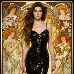 sargent and leyendecker and greg hildebrandt highly detailed portrait of a woman with long hair, wearing a black sequin dress, stephen bliss, unreal engine, by greg rutkowski, loish, ferdinand knab, ilya kuvshinov, rossdraws, tom bagshaw, alphonse mucha, global illumination, radiant light, detailed and intricate environment
