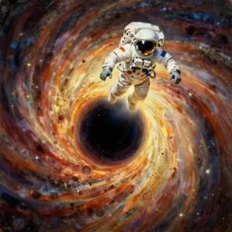 astronaut falling into a black hole, by moebius & edward hopper, oil on canvas,