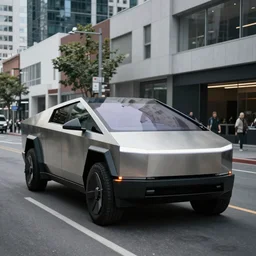 tesla cybertruck on a street,