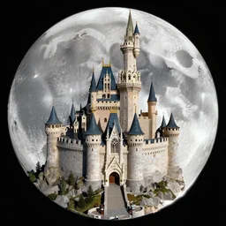 gopro image of a intricate castle build on the moon