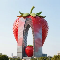 an architectural tower building in the shape of a strawberry